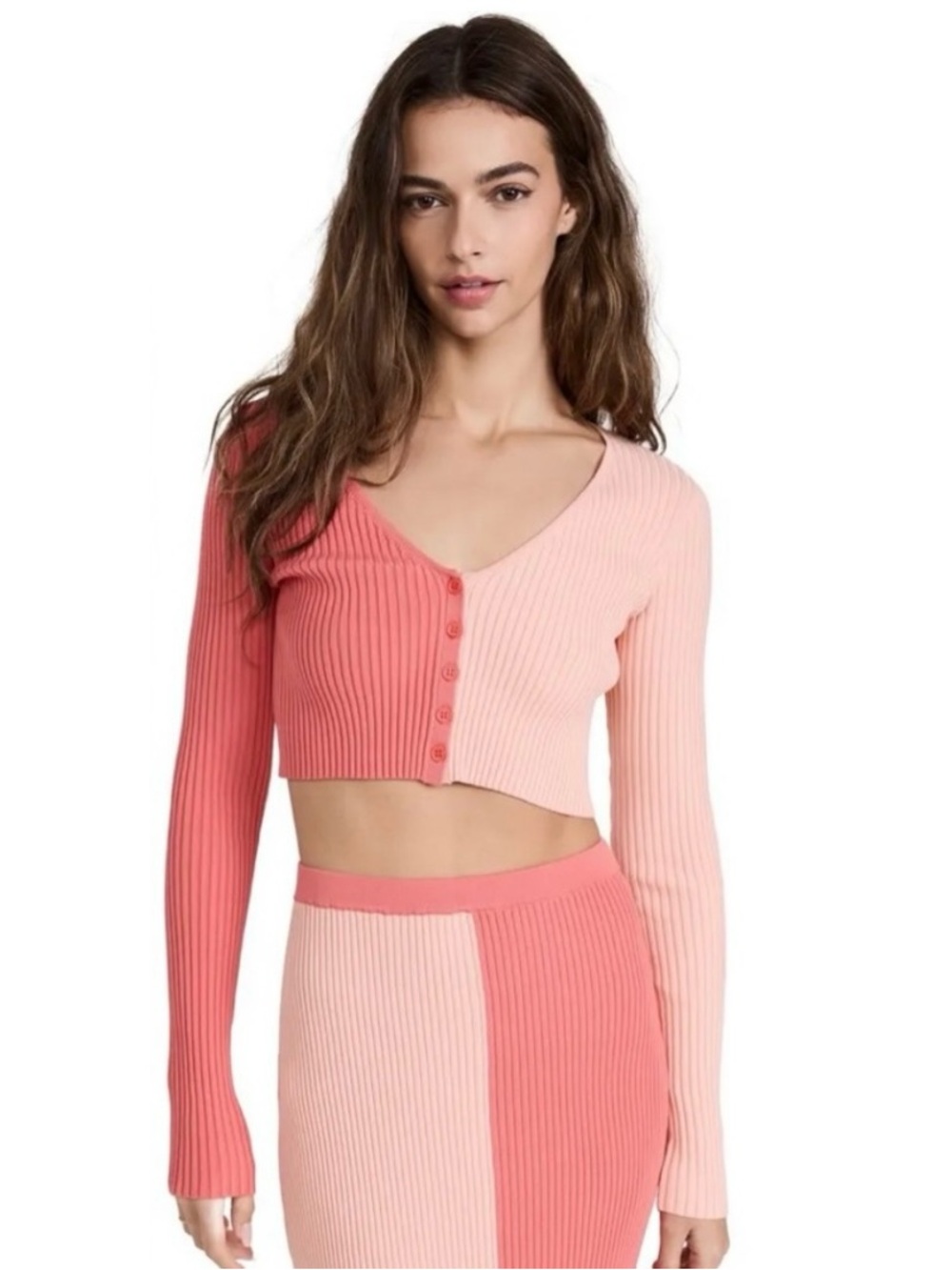 Staud Manon Two Tone Rib Knit Cropped Cardigan New Large